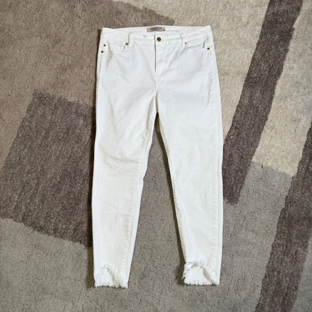 Liverpool Los Angeles Ankle Skinny Jeans White Frayed Raw Hem Size 12/31 Womens
